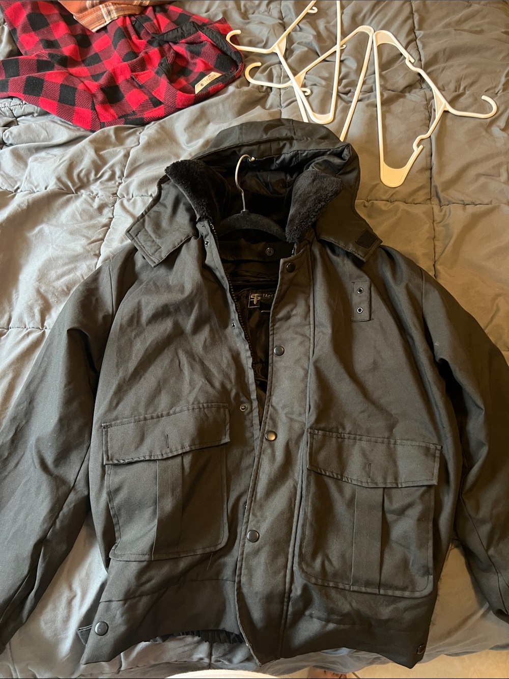 Men's Military-Style Olive Field Jacket with Hood